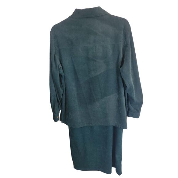Talbots 2 Piece Suit Green Velvet Button Down Shirt & Dress Women's 6 Petite - Picture 2 of 15